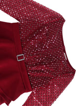 AOMEIDRESS Elegant Sequins Midi Package Hip Peplum Wedding Guest Dress