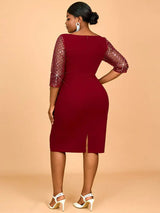 AOMEIDRESS Elegant Sequins Midi Package Hip Peplum Wedding Guest Dress