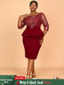 AOMEIDRESS Elegant Sequins Midi Package Hip Peplum Wedding Guest Dress Wine / S