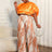 AOMEIDRESS Elegant Set Satin Puff Sleeve Top Wide Leg Pants for Party Orange / L