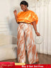 AOMEIDRESS Elegant Set Satin Puff Sleeve Top Wide Leg Pants for Party Orange / L