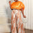 AOMEIDRESS Elegant Set Satin Puff Sleeve Top Wide Leg Pants for Party Orange / L