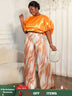 AOMEIDRESS Elegant Set Satin Puff Sleeve Top Wide Leg Pants for Party Orange / L