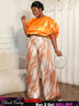 AOMEIDRESS Elegant Set Satin Puff Sleeve Top Wide Leg Pants for Party Orange / L