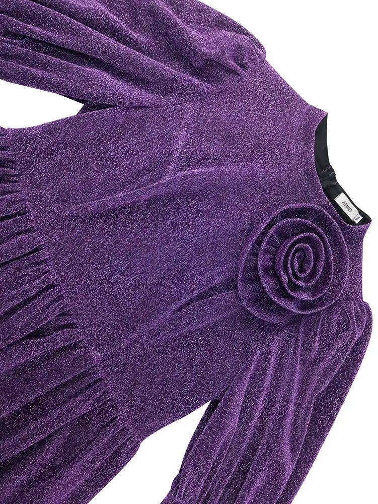 AOMEIDRESS Elegant Shiny A Line Dress for Party Evening 3D Flower