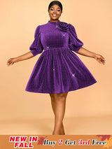 AOMEIDRESS Elegant Shiny A Line Dress for Party Evening 3D Flower Purple / 0XL