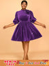 AOMEIDRESS Elegant Shiny A Line Dress for Party Evening 3D Flower Purple / 0XL