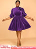 AOMEIDRESS Elegant Shiny A Line Dress for Party Evening 3D Flower Purple / 0XL