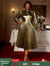 AOMEIDRESS Elegant Shiny Gold Pleated Dress with Bow for Evening Party