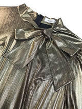 AOMEIDRESS Elegant Shiny Gold Pleated Dress with Bow for Evening Party