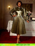 AOMEIDRESS Elegant Shiny Gold Pleated Dress with Bow for Evening Party