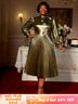 AOMEIDRESS Elegant Shiny Gold Pleated Dress with Bow for Evening Party