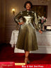 AOMEIDRESS Elegant Shiny Gold Pleated Dress with Bow for Evening Party