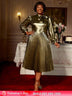 AOMEIDRESS Elegant Shiny Gold Pleated Dress with Bow for Evening Party