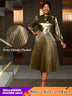 AOMEIDRESS Elegant Shiny Gold Pleated Dress with Bow for Evening Party Gold / S
