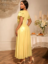 AOMEIDRESS Elegant Shiny Maxi A Line Dress For Wedding Guest 3D Flower