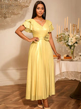 AOMEIDRESS Elegant Shiny Maxi A Line Dress For Wedding Guest 3D Flower