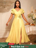 AOMEIDRESS Elegant Shiny Maxi A Line Dress For Wedding Guest 3D Flower LightGold / S