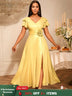AOMEIDRESS Elegant Shiny Maxi A Line Dress For Wedding Guest 3D Flower LightGold / S