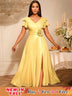 AOMEIDRESS Elegant Shiny Maxi A Line Dress For Wedding Guest 3D Flower LightGold / S