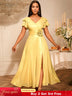 AOMEIDRESS Elegant Shiny Maxi A Line Dress For Wedding Guest 3D Flower LightGold / S