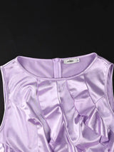 AOMEIDRESS Elegant Shiny Satin Ruffle Party Dress High Slit 3D Flower