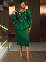 AOMEIDRESS Elegant Shiny Sequin Peplum Dress For Wedding Party Evening