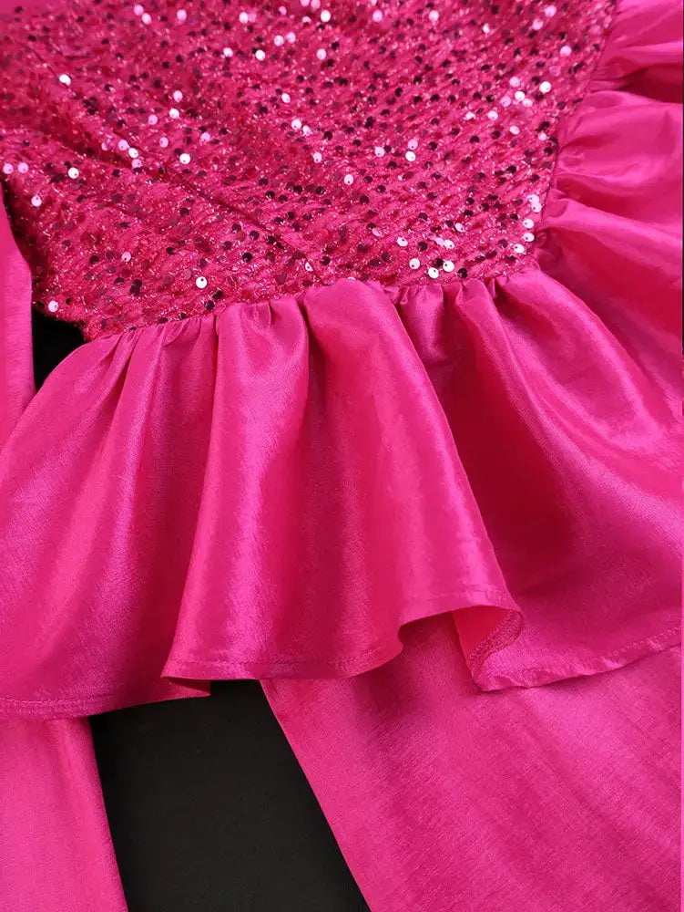 AOMEIDRESS Elegant Rose Shiny Sequins Peplum Dress For Wedding Party