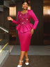 AOMEIDRESS Elegant Rose Shiny Sequins Peplum Dress For Wedding Party