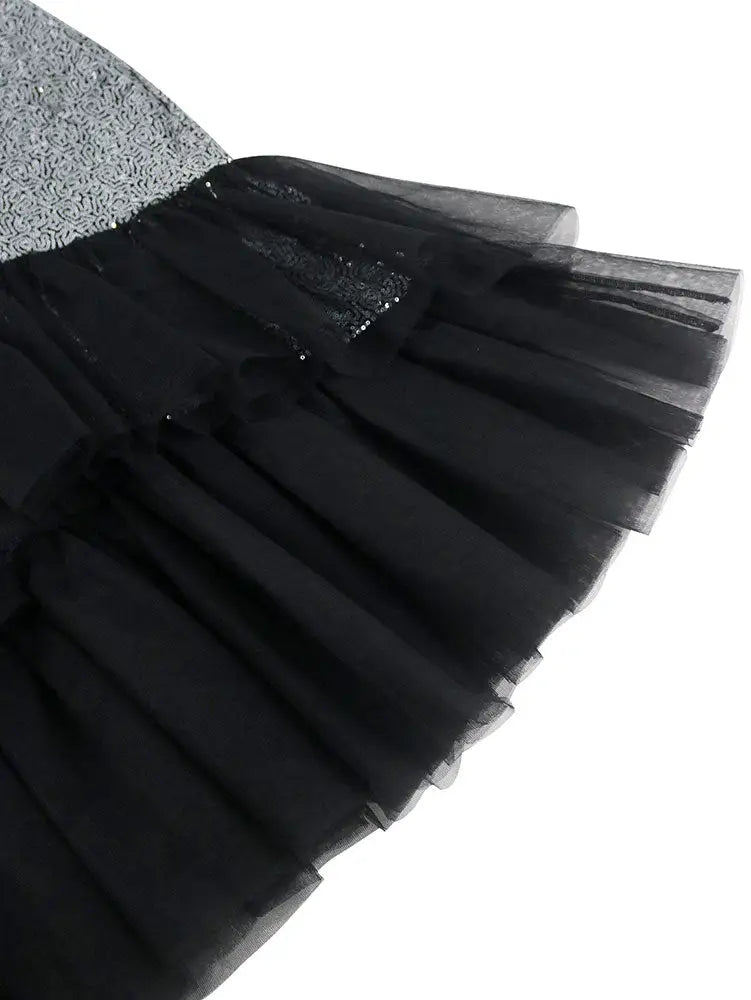 AOMEIDRESS Elegant Silver Sequins Midi Mermaid Dress For Wedding Guest