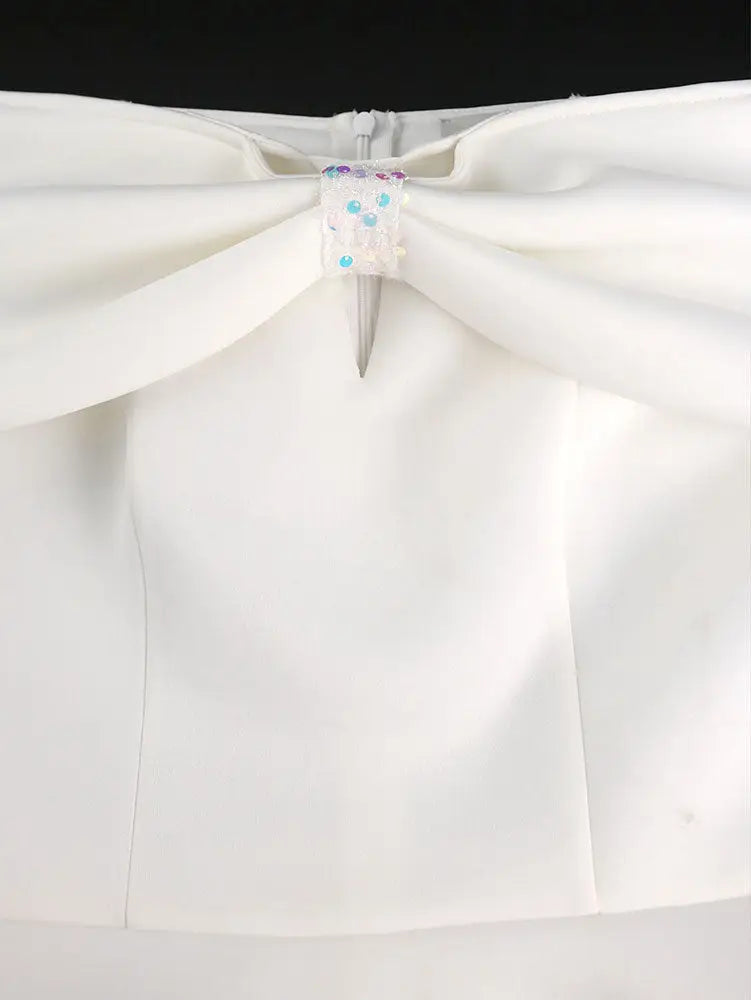AOMEIDRESS Elegant Slash Neck Dresses for Woman White Bridal Gowns