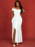 AOMEIDRESS Elegant Slash Neck Dresses For Women White Bridal Gowns White / S