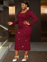 AOMEIDRESS Elegant Sleeveless Beading Party Dress with Ruffle Bolero