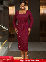 AOMEIDRESS Elegant Sleeveless Beading Party Dress with Ruffle Bolero Wine / S