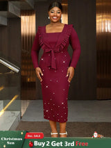 AOMEIDRESS Elegant Sleeveless Beading Party Dress with Ruffle Bolero Wine / S