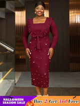 AOMEIDRESS Elegant Sleeveless Beading Party Dress with Ruffle Bolero Wine / S