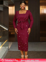 AOMEIDRESS Elegant Sleeveless Beading Party Dress with Ruffle Bolero Wine / S