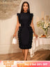 AOMEIDRESS Elegant Sleeveless Bodycon Dress Ruffle Cocktail Party Black / S