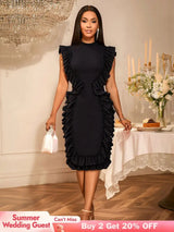 AOMEIDRESS Elegant Sleeveless Bodycon Dress Ruffle Cocktail Party Black / S