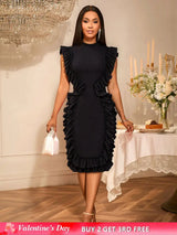 AOMEIDRESS Elegant Sleeveless Bodycon Dress Ruffle Cocktail Party Black / S