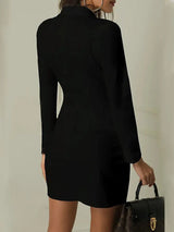 AOMEIDRESS Elegant Slim Black Women Double Buttons Blazer Mini Dress