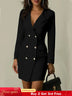 AOMEIDRESS Elegant Slim Black Women Double Buttons Blazer Mini Dress Black / S