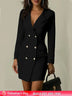 AOMEIDRESS Elegant Slim Black Women Double Buttons Blazer Mini Dress Black / S
