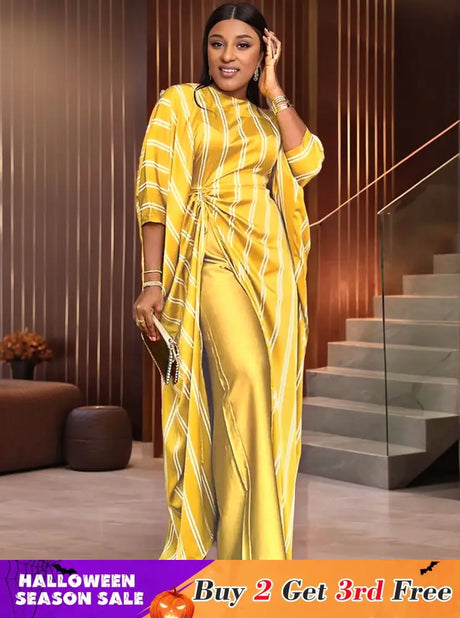 AOMEIDRESS Elegant Striped Two Piece Set for Party Evening Outfit Gold / S