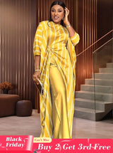 AOMEIDRESS Elegant Striped Two Piece Set for Party Evening Outfit Gold / S