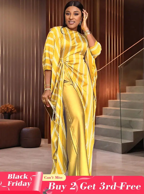 AOMEIDRESS Elegant Striped Two Piece Set for Party Evening Outfit Gold / S