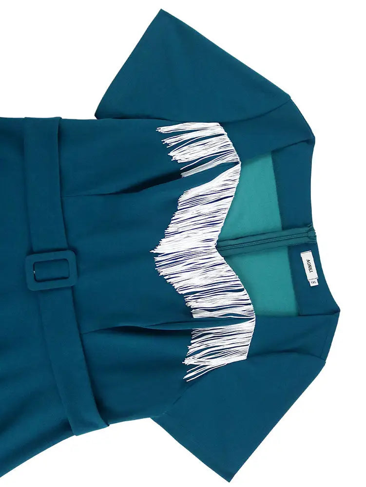 AOMEIDRESS Elegant Tassel A Line Midi Pleated Dresses For Church