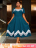 AOMEIDRESS Elegant Tassel A Line Midi Pleated Dresses For Church PeocockBlue / S