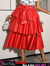 AOMEIDRESS Elegant Tiered Skirt Elastic High Waist Bow Evening Gowns - Red / S