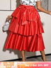 AOMEIDRESS Elegant Tiered Skirt Elastic High Waist Bow Evening Gowns - Red / S